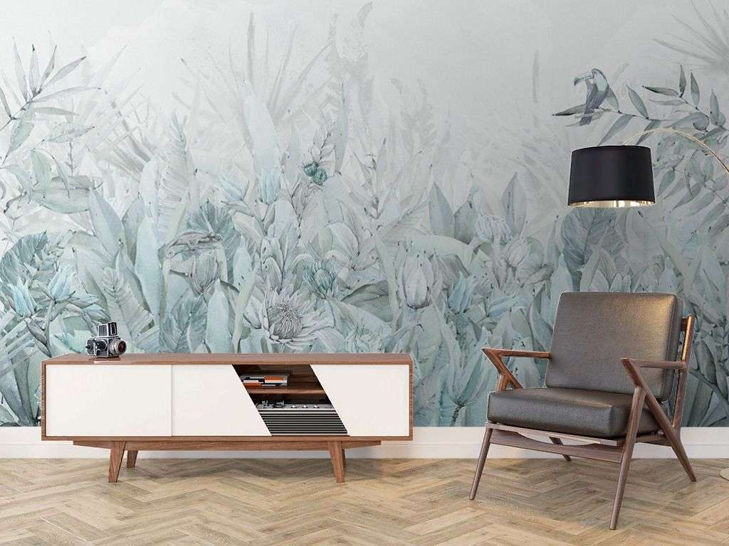 Фотообои в интерьере в спальню цветы голубые  9-2008 фото