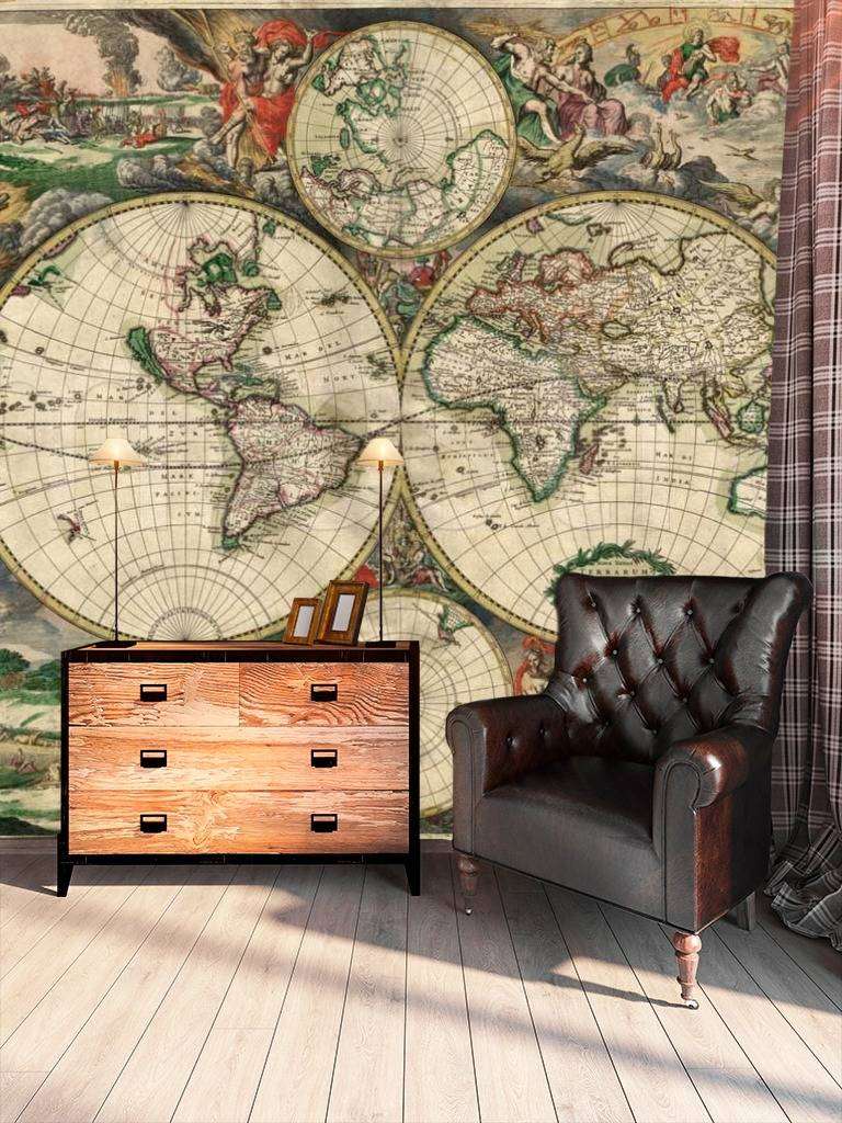 Фотообои в интерьере старая карта с древне греческими персонажами  9-425 фото