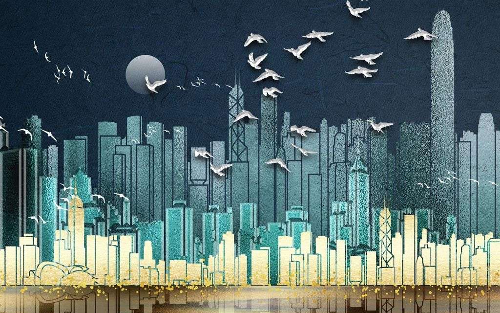 Фотообои в интерьере город темный графика  10-688 фото