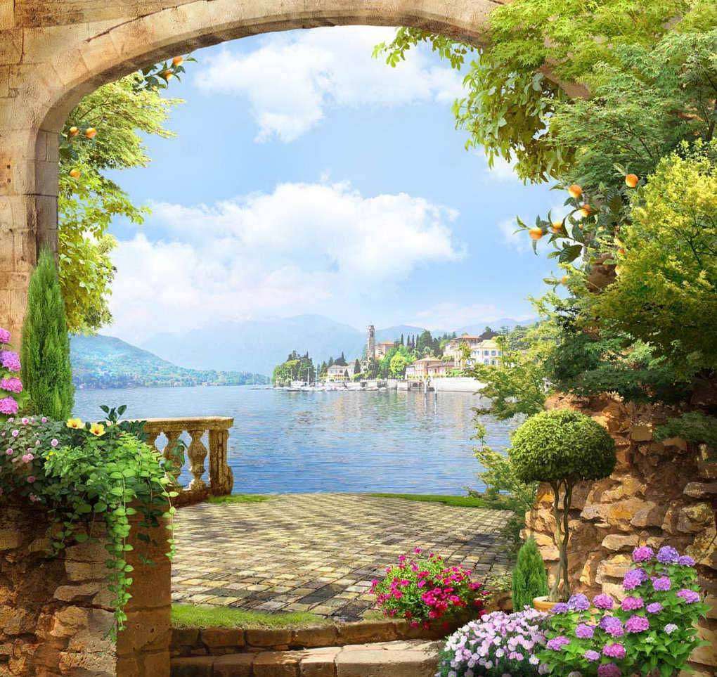 Фотообои в интерьере арка в зелени  17-0070 фото