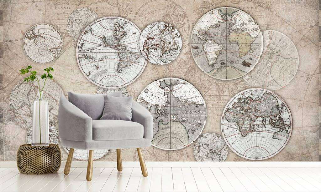 Фотообои в интерьере старинная карта мира  13-067 фото