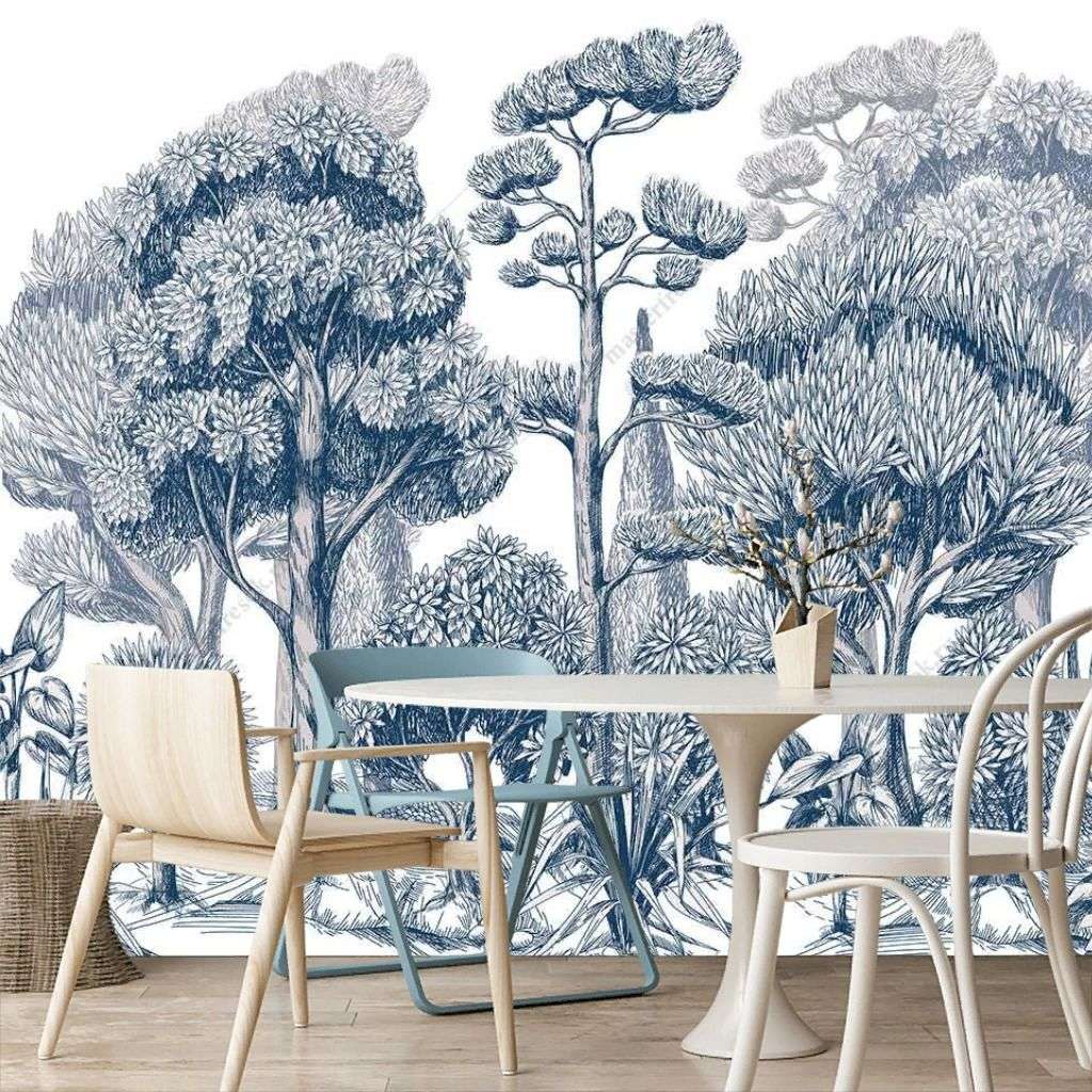 Фотообои в интерьере графический рисунок леса  9-1715 фото