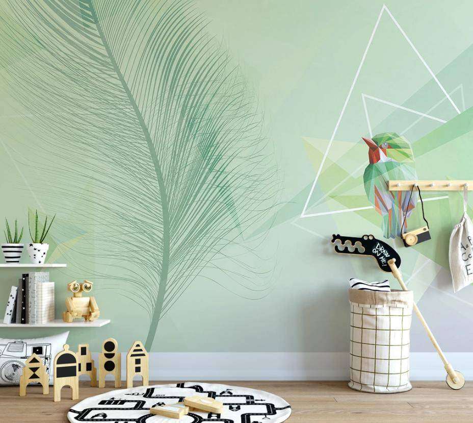 Фотообои в интерьере зеленое перо  15-363 фото