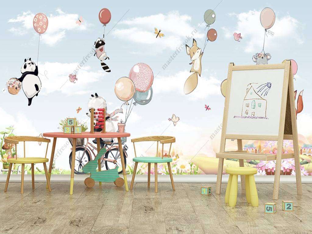 Фотообои в интерьере панда на велосипеде  12-946 фото