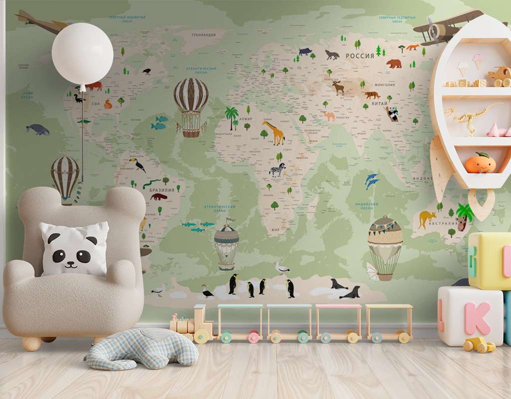 Фотообои Бесшовные обои на стену:  Карта мира с самолетами. Артикул: 12-999  