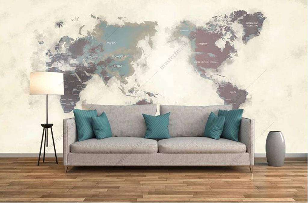 Фотообои в интерьере креативная карта  16-157 фото