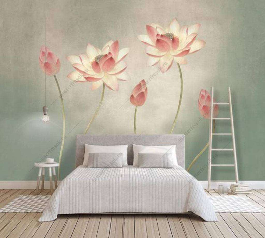 Фотообои в интерьере нежные цветы лотоса  15-929 фото
