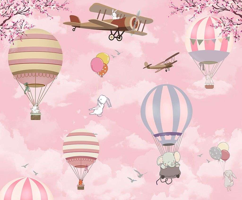 Фотообои в интерьере воздушные шары на розовом фоне  14-538 фото