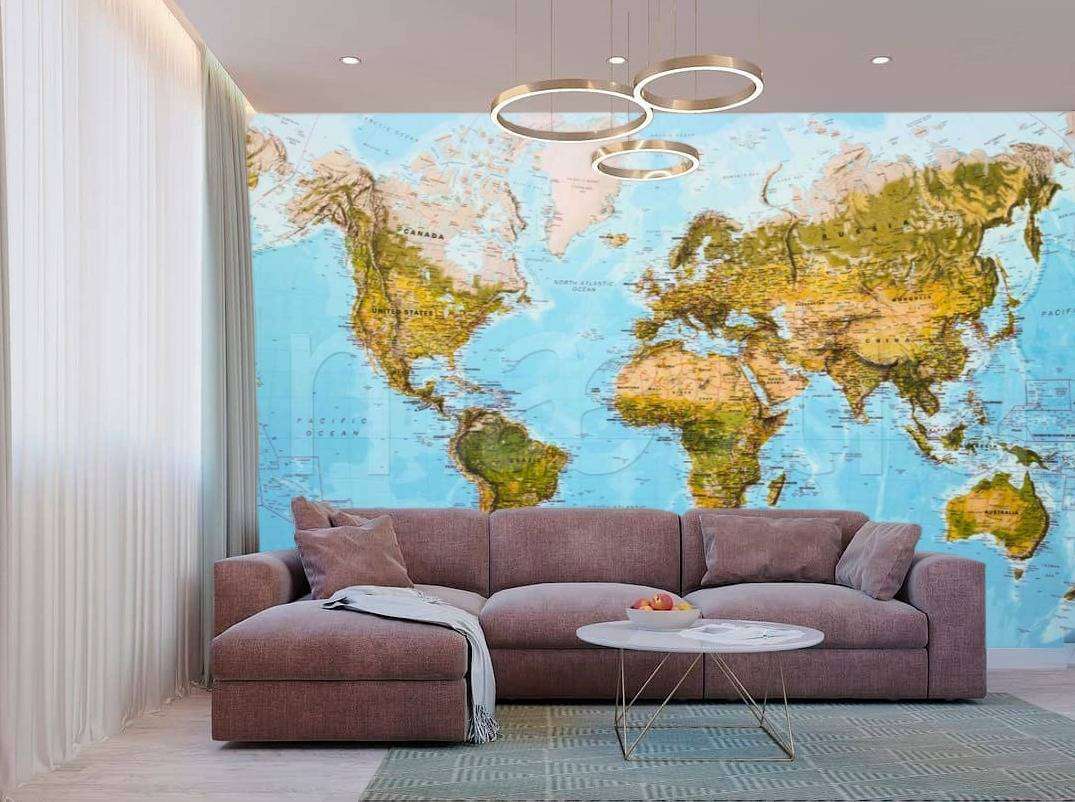 Фотообои Бесшовные обои на стену:  Карта мира на английском. Артикул: 9-269  