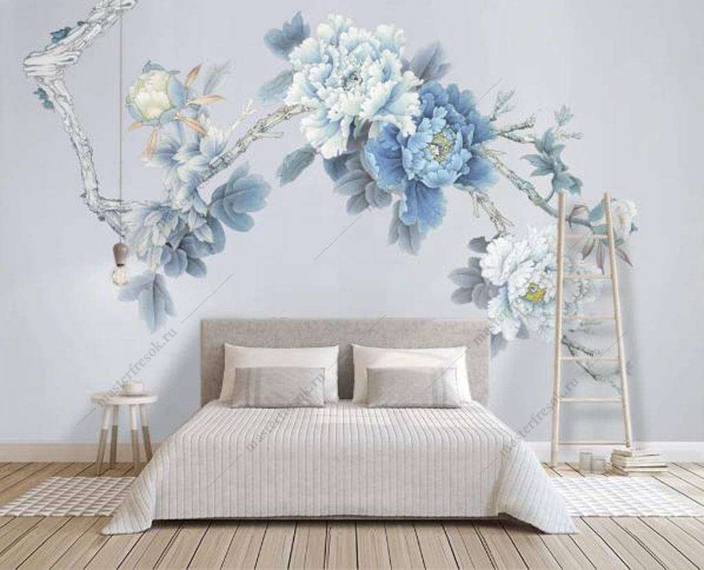Фотообои в интерьере синие цветы  15-922 фото
