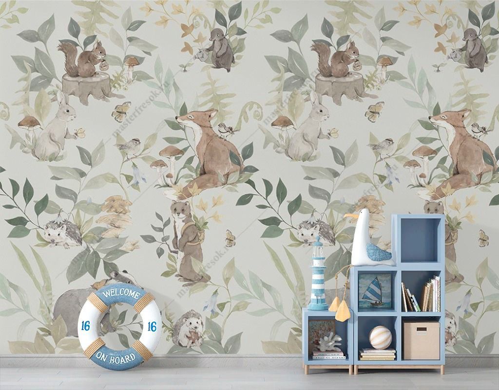 Фотообои в детскую паттерн с животными    9-1874
