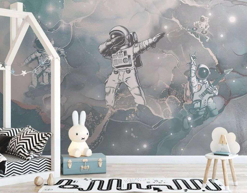 Фотообои в интерьере детские. космонавты танцуют  12-1629 фото
