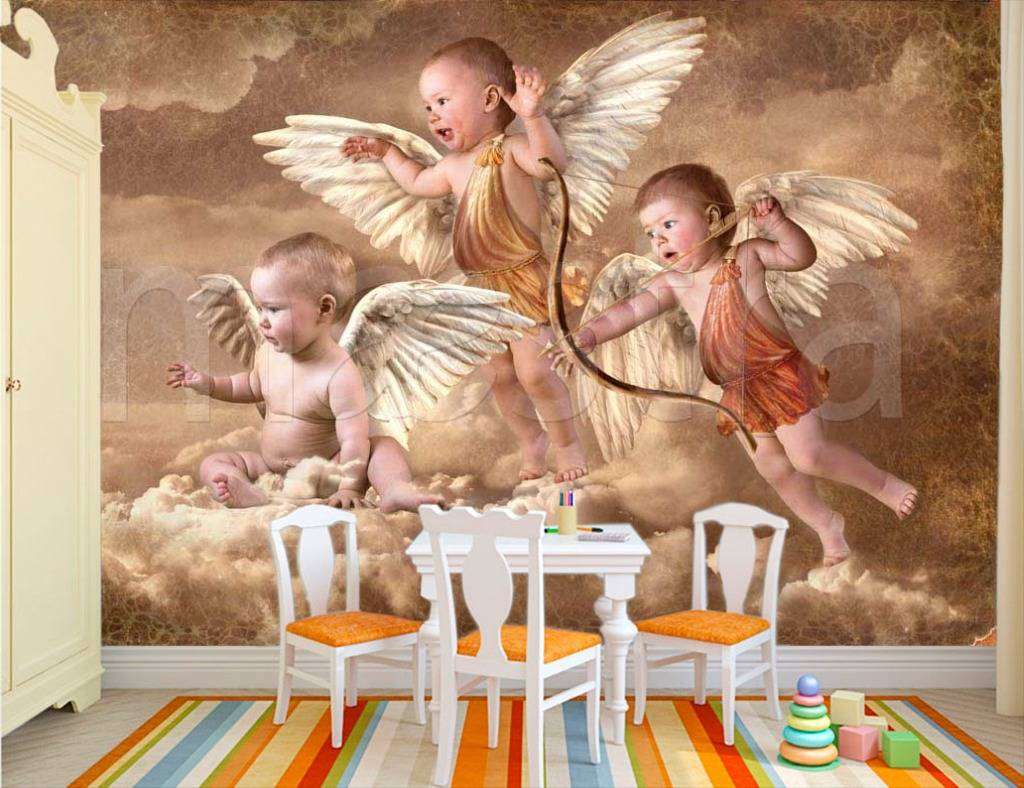 Фотообои в интерьере ангелы над облаками  9-167 фото