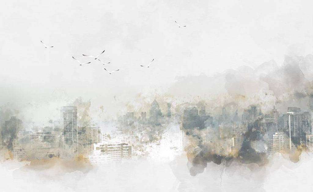 Фотообои в интерьере птицы над городом  15-692 фото