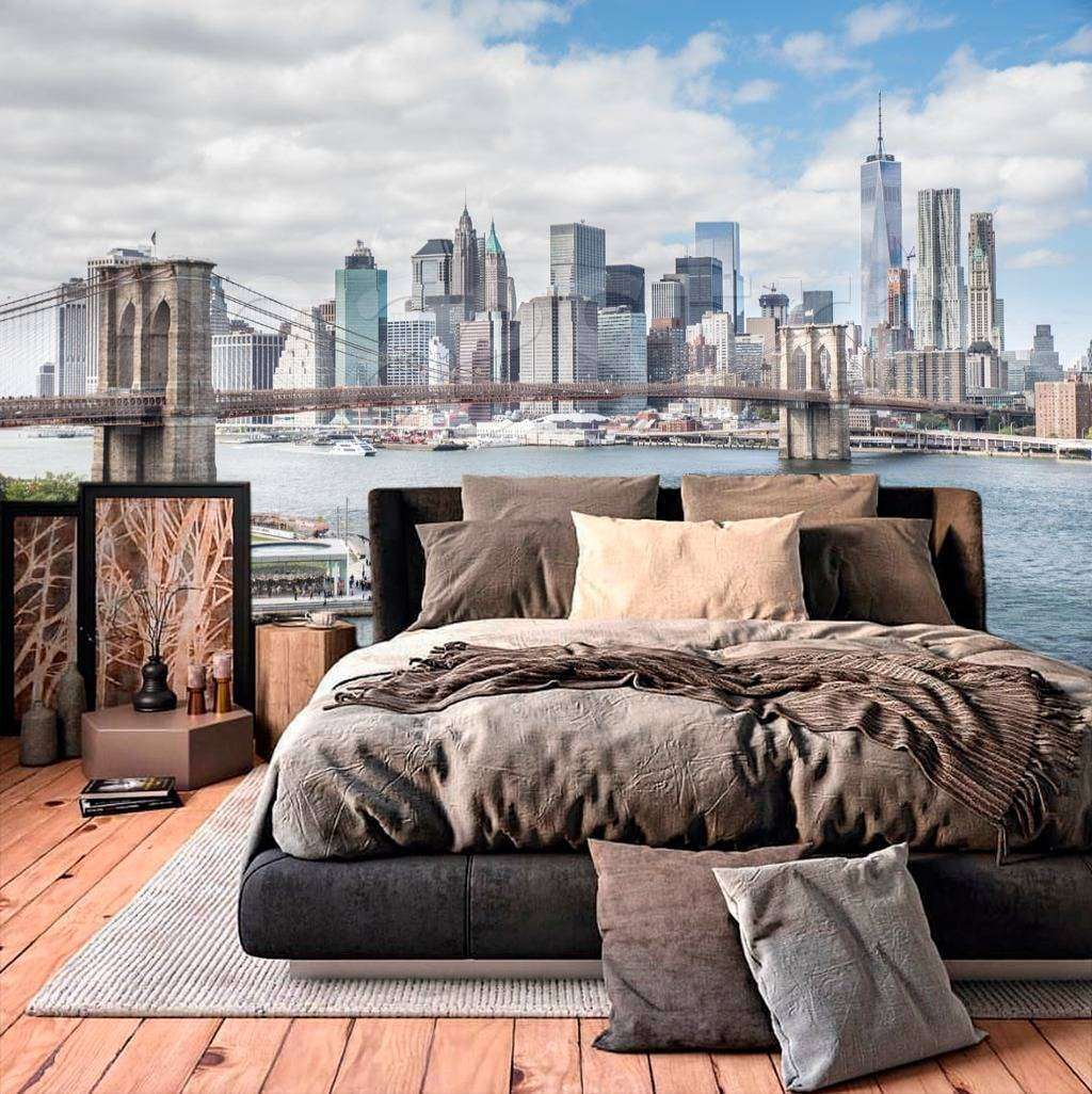 Фотообои в интерьере бруклинский мост солнечным днем в нью йорке  9-824 фото