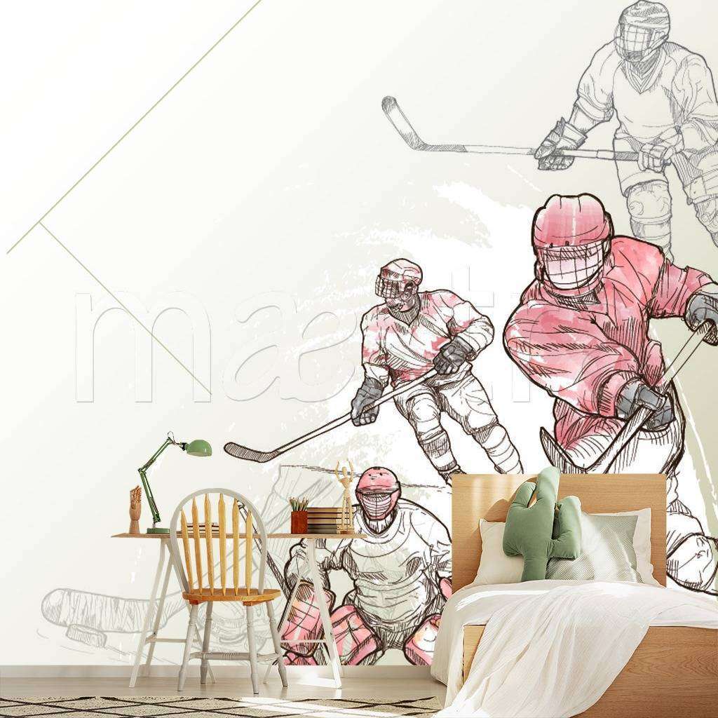 Фотообои в интерьере рисунок хоккеистов  12-553 фото