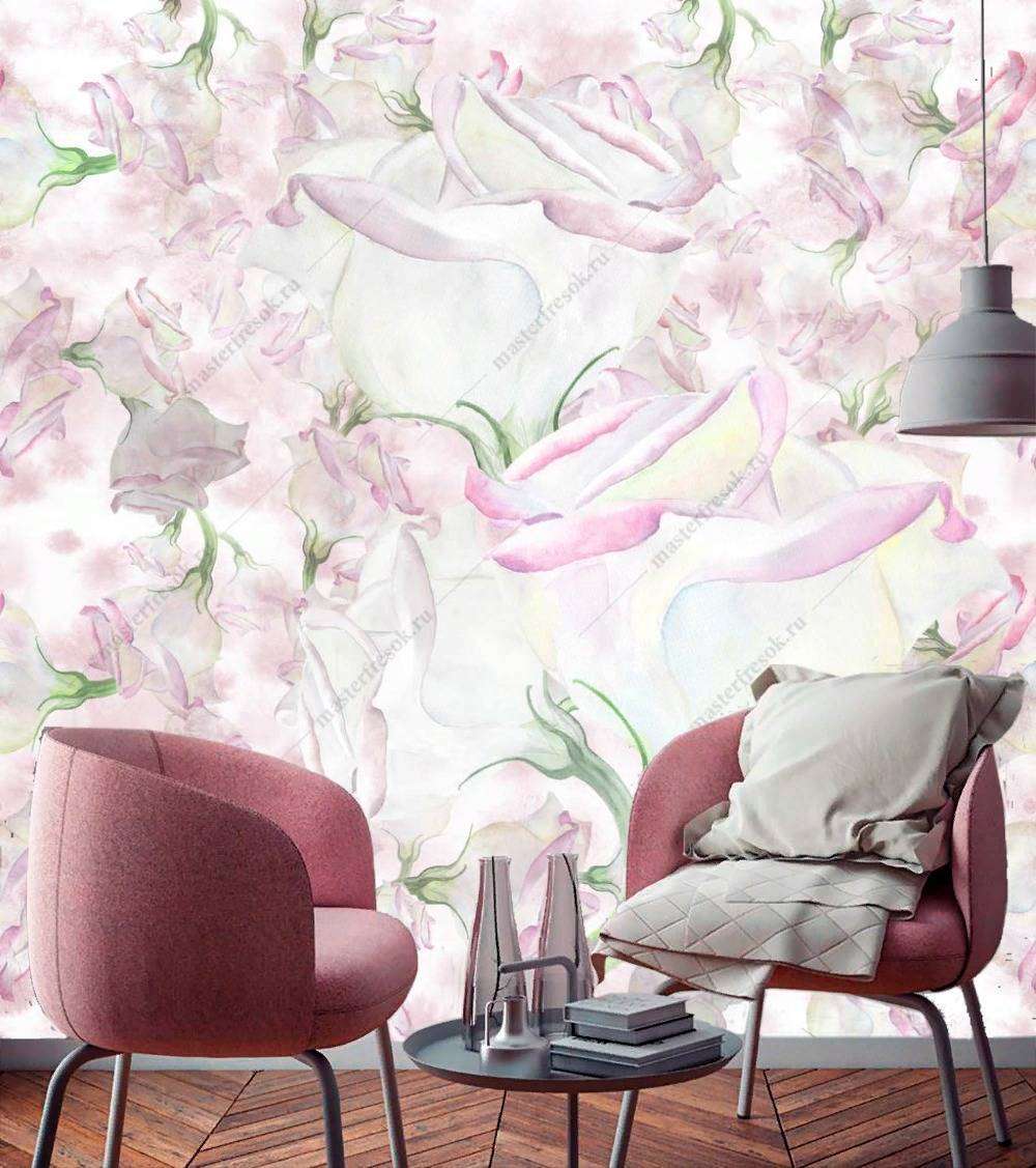 Фотообои в интерьере цветочный принт  9-1176 фото