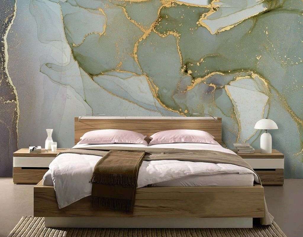 Фотообои в интерьере флюид арт серо-зеленый  9-2027 фото