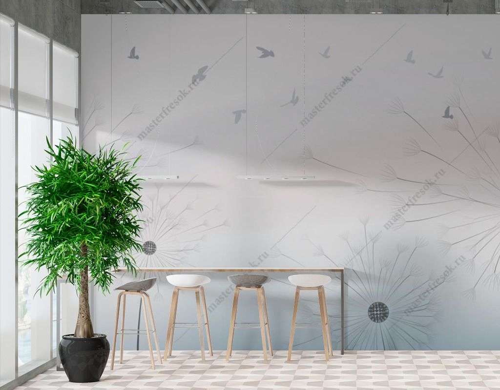 Фотообои в интерьере серые одуванчики  14-407 фото