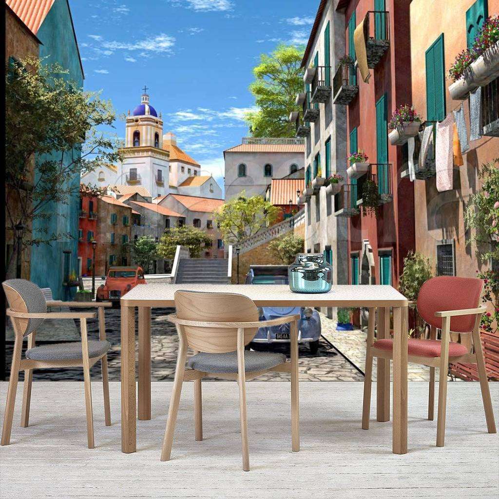 Фотообои Ретро Автомобиль на старинной улочке  8-023