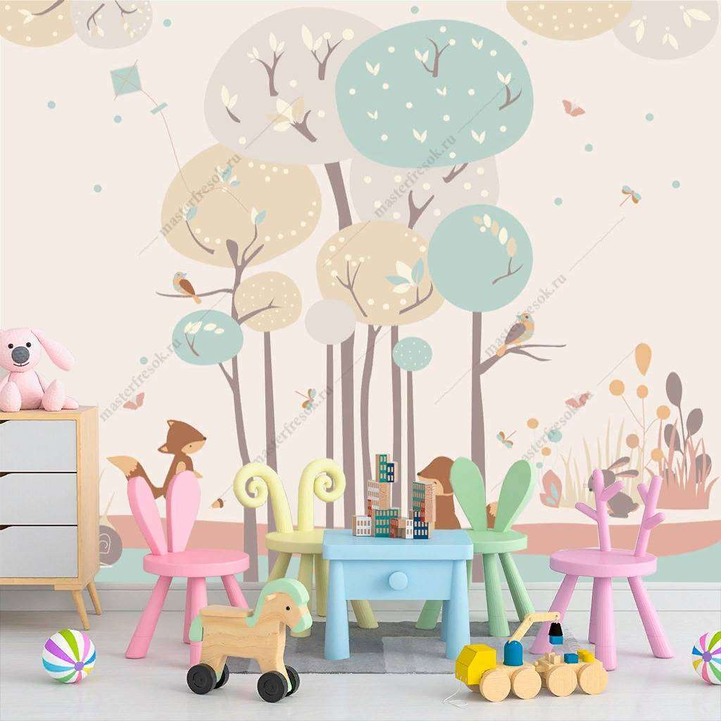 Фотообои в интерьере лисички в лесу  12-897 фото