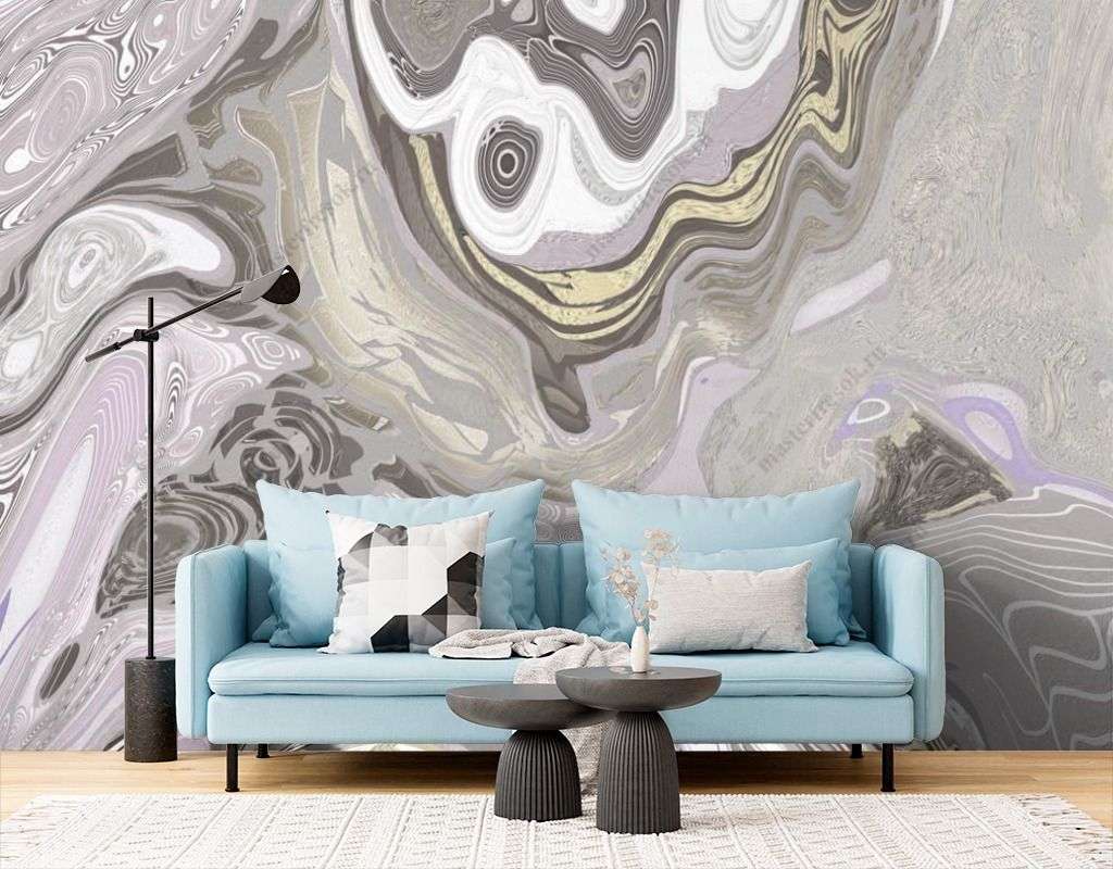 Фотообои в интерьере флюид арт серый дым  13-607 фото