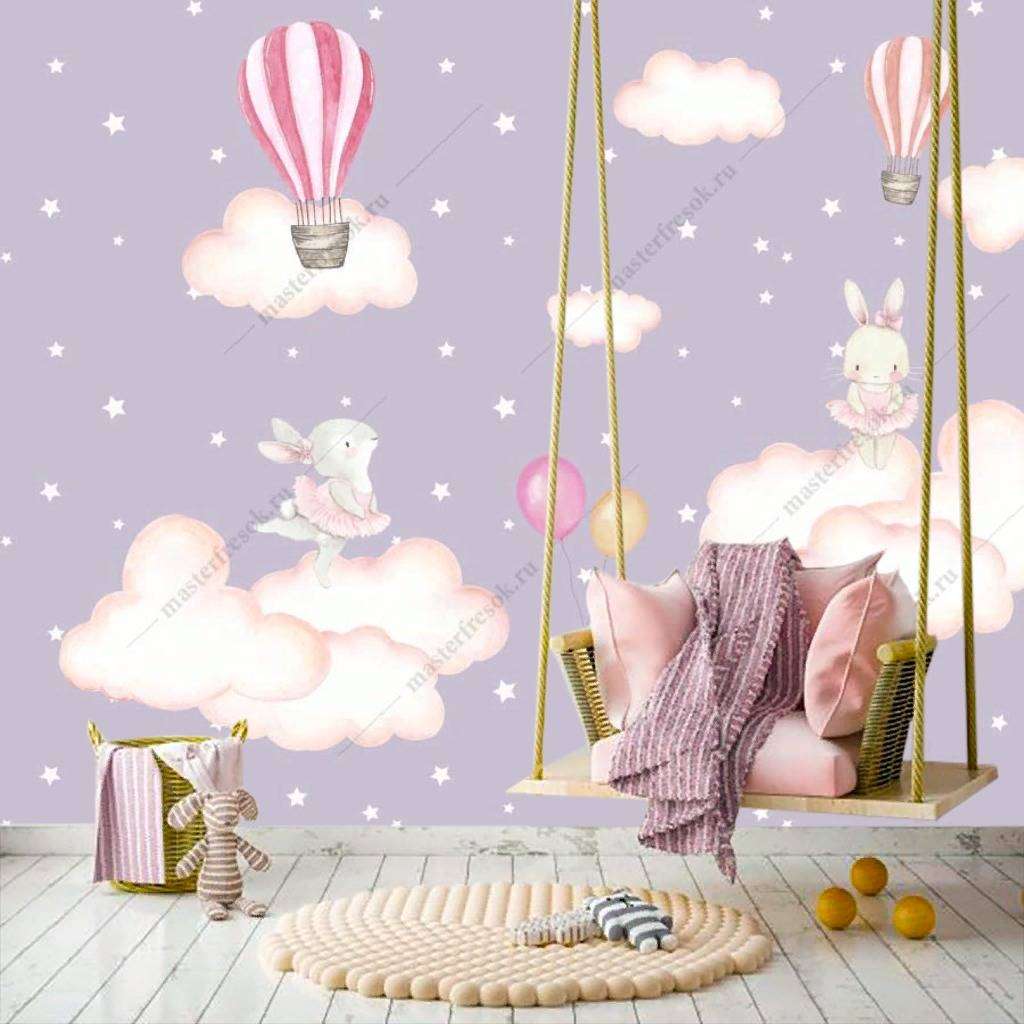 Фотообои в интерьере зайки на облаках  12-1194 фото
