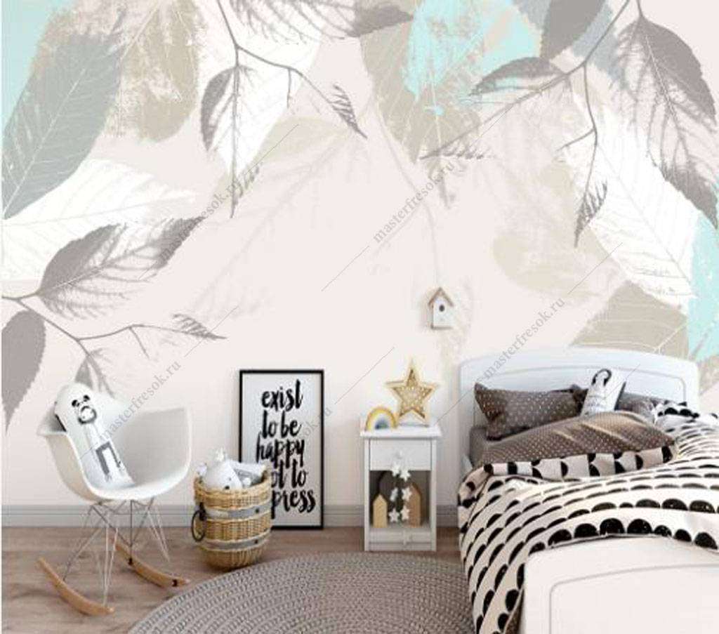 Фотообои в интерьере нежная листва  16-167 фото