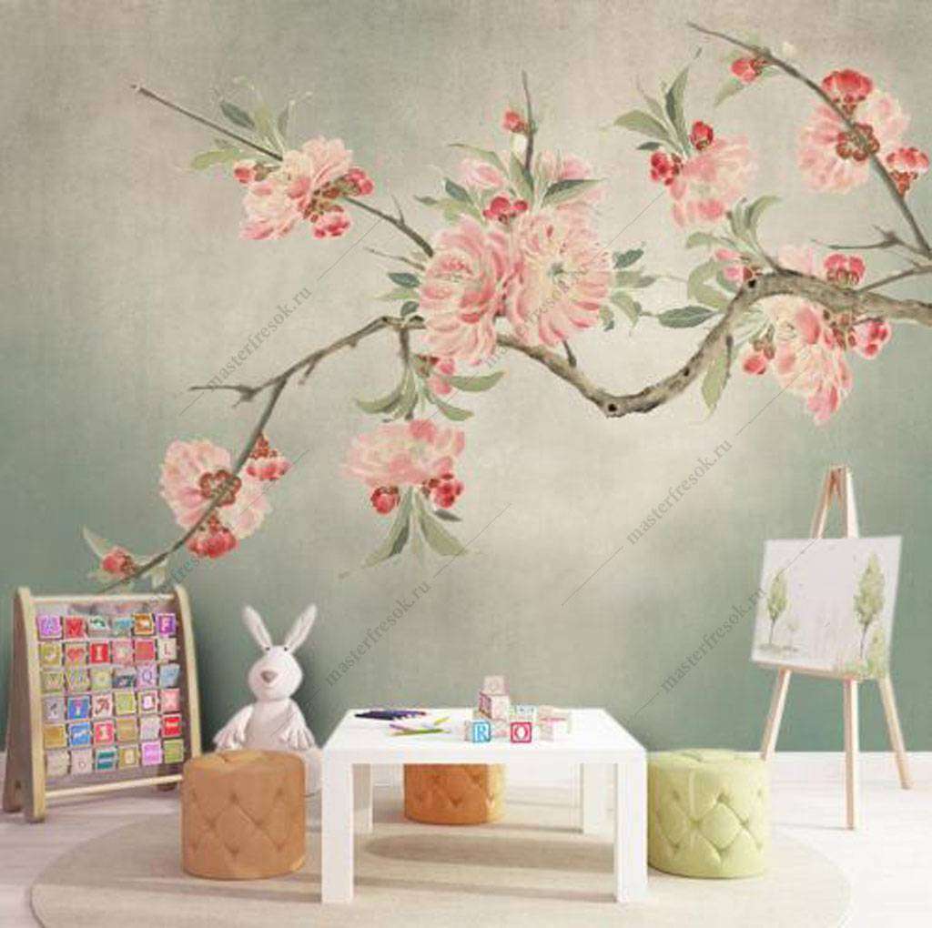 Фотообои в интерьере цветы и бабочки  15-915 фото