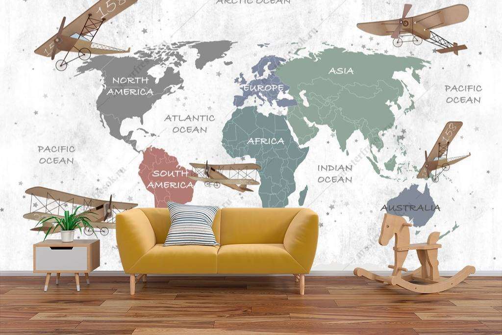 Фотообои Бесшовные обои на стену:  Карта мира цветная. Артикул: 12-776  