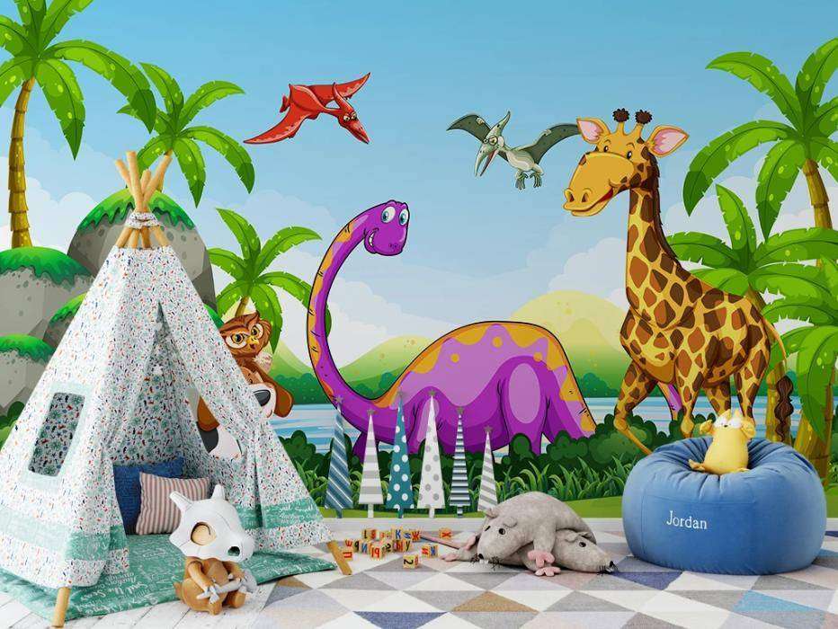 Фотообои Бесшовные обои на стену:  Динозавры у реки. Артикул: 15-640  