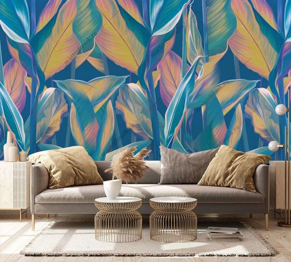 Фотообои в интерьере тропические растения живопись  10-958 фото
