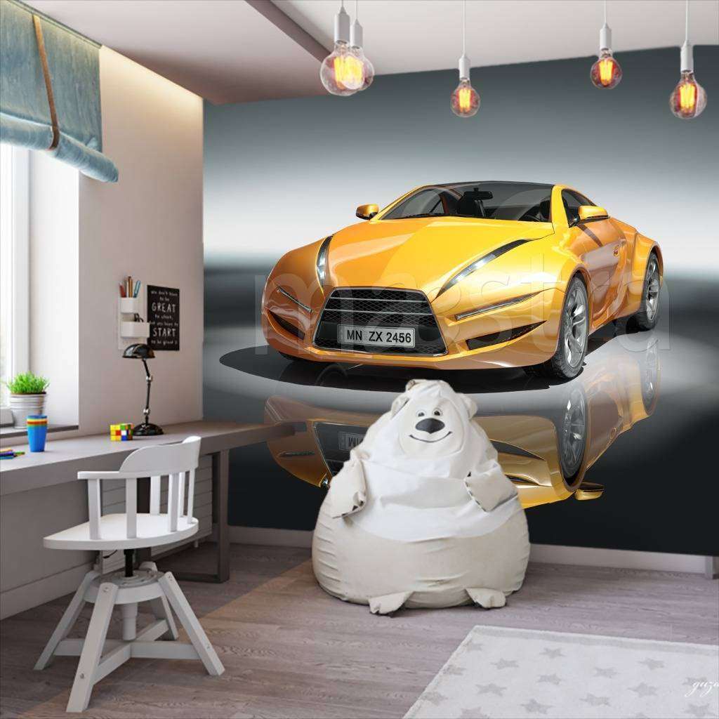 Фотообои в интерьере машина желтая  12-572 фото