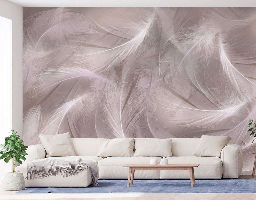 Фотообои в интерьере перья в полете  13-499 фото