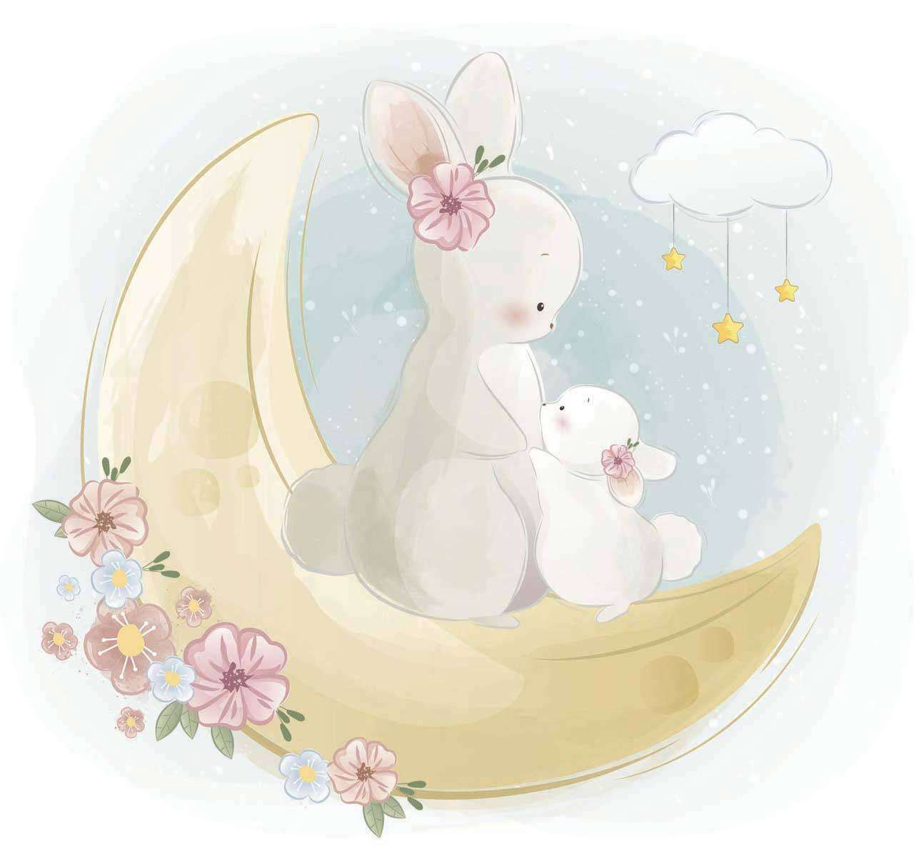 Фотообои в интерьере кролик с мамой на луне  12-456 фото