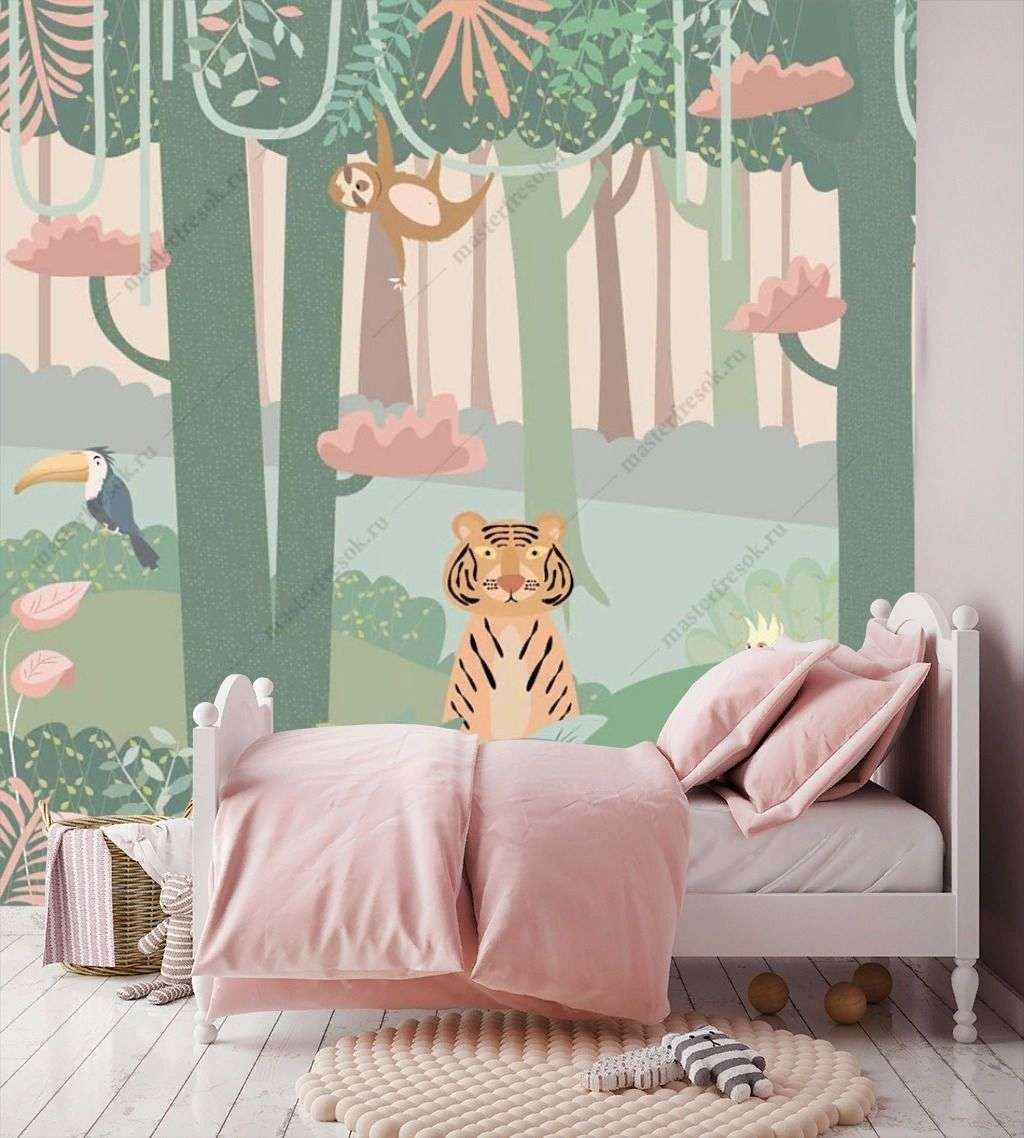 Фотообои в интерьере тигренок в лесу  12-1506 фото