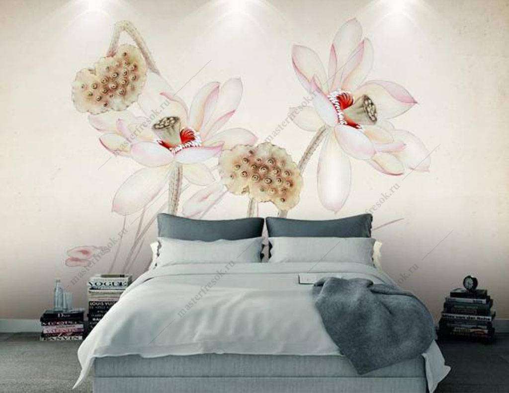 Фотообои в интерьере орхидеи акварелью  15-961 фото