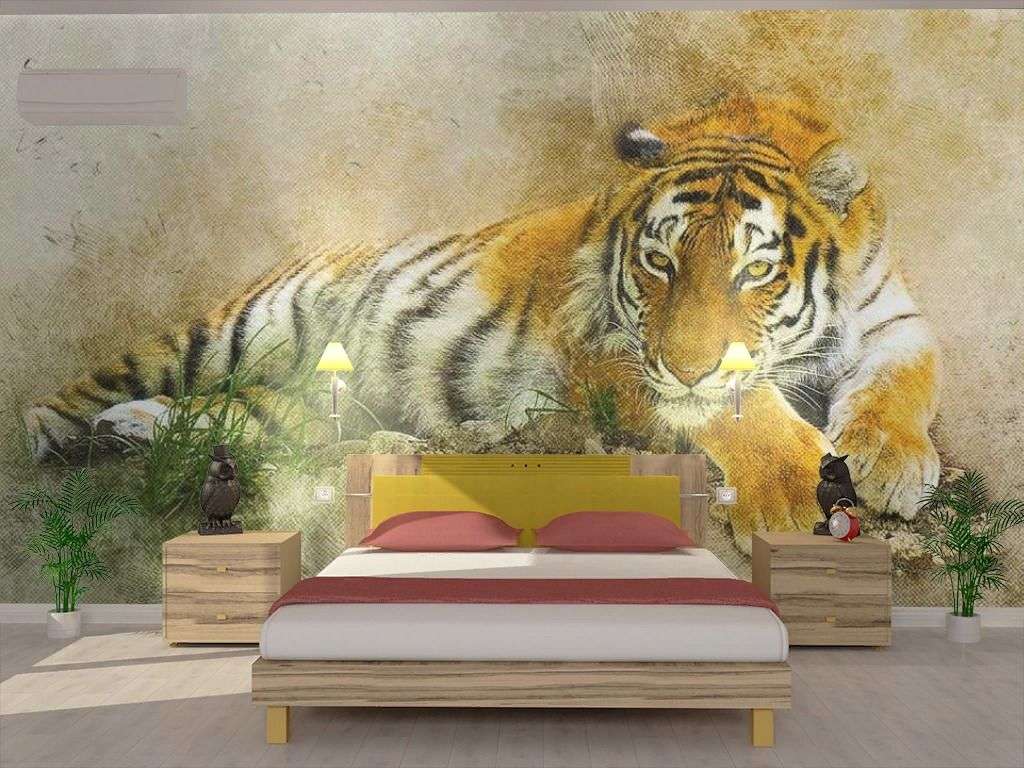 Фотообои в интерьере отдыхающий тигр  17-4301 фото