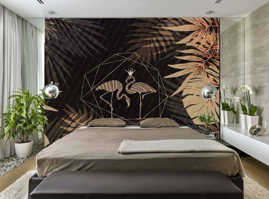 Фотообои в интерьере золотые фламинго  15-545 фото