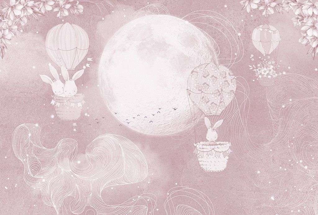 Фотообои в интерьере детские. зайки на шарике  12-1624 фото