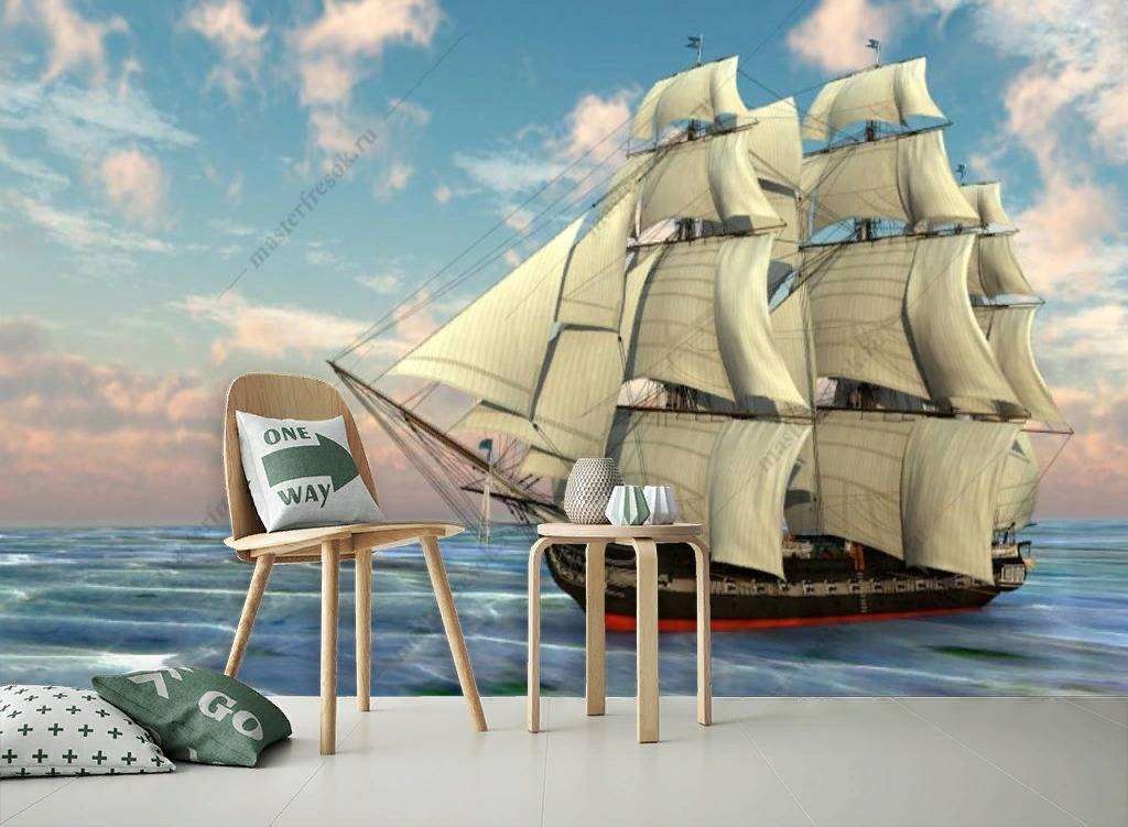 Фотообои в интерьере фрегат парусный корабль  12-1147 фото