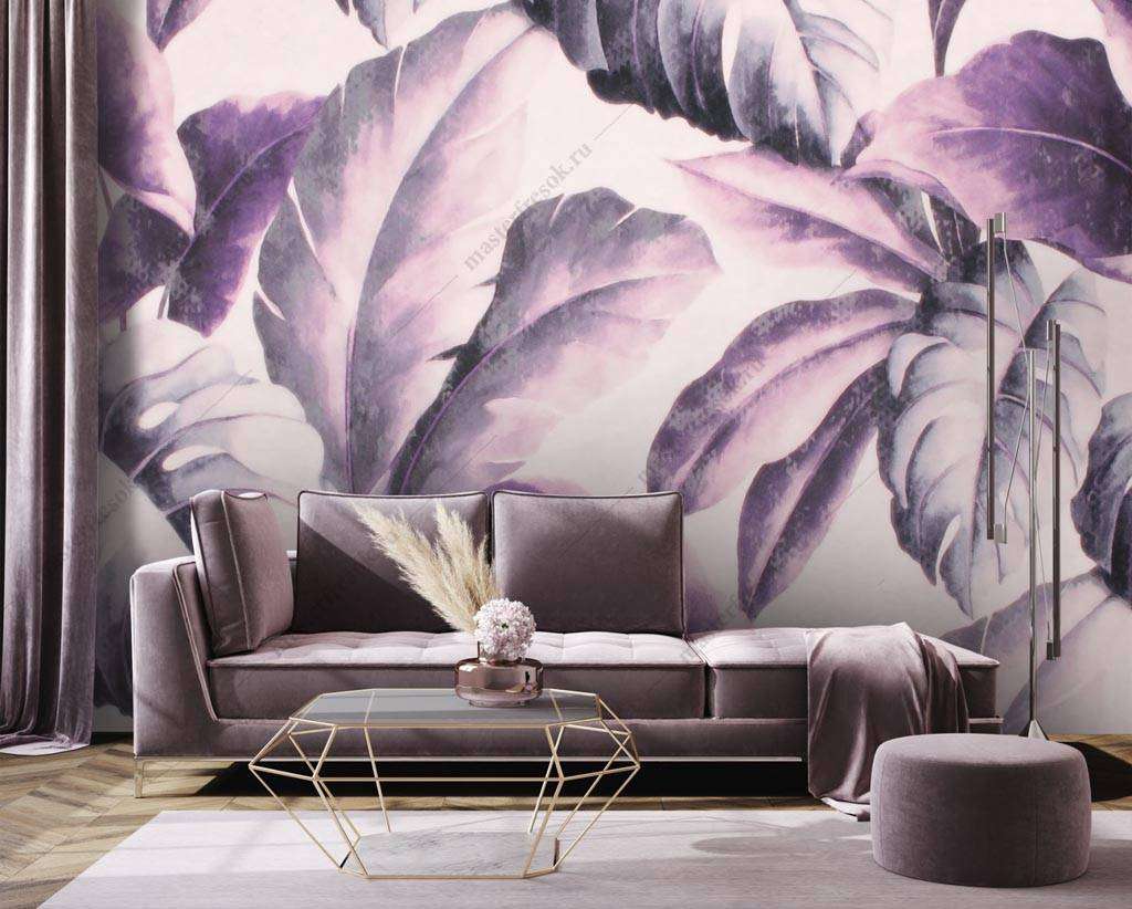 Фотообои в интерьере листья узор  9-1278 фото
