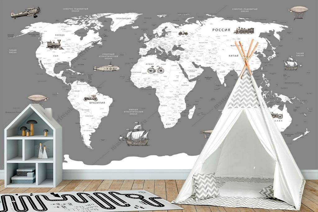 Фотообои Карта мира белая на сером фоне  12-988
