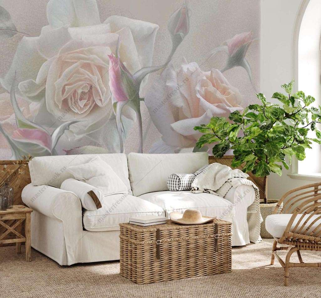 Фотообои в интерьере кустовые розы  13-428 фото