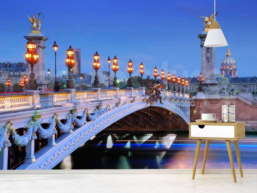 Фотообои в интерьере мост в париже с фонарями  9-794 фото