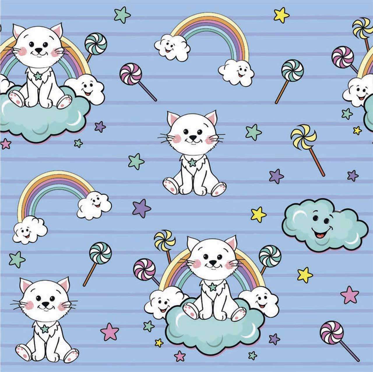 Фотообои в интерьере котята на облаках на голубом фоне  12-415 фото