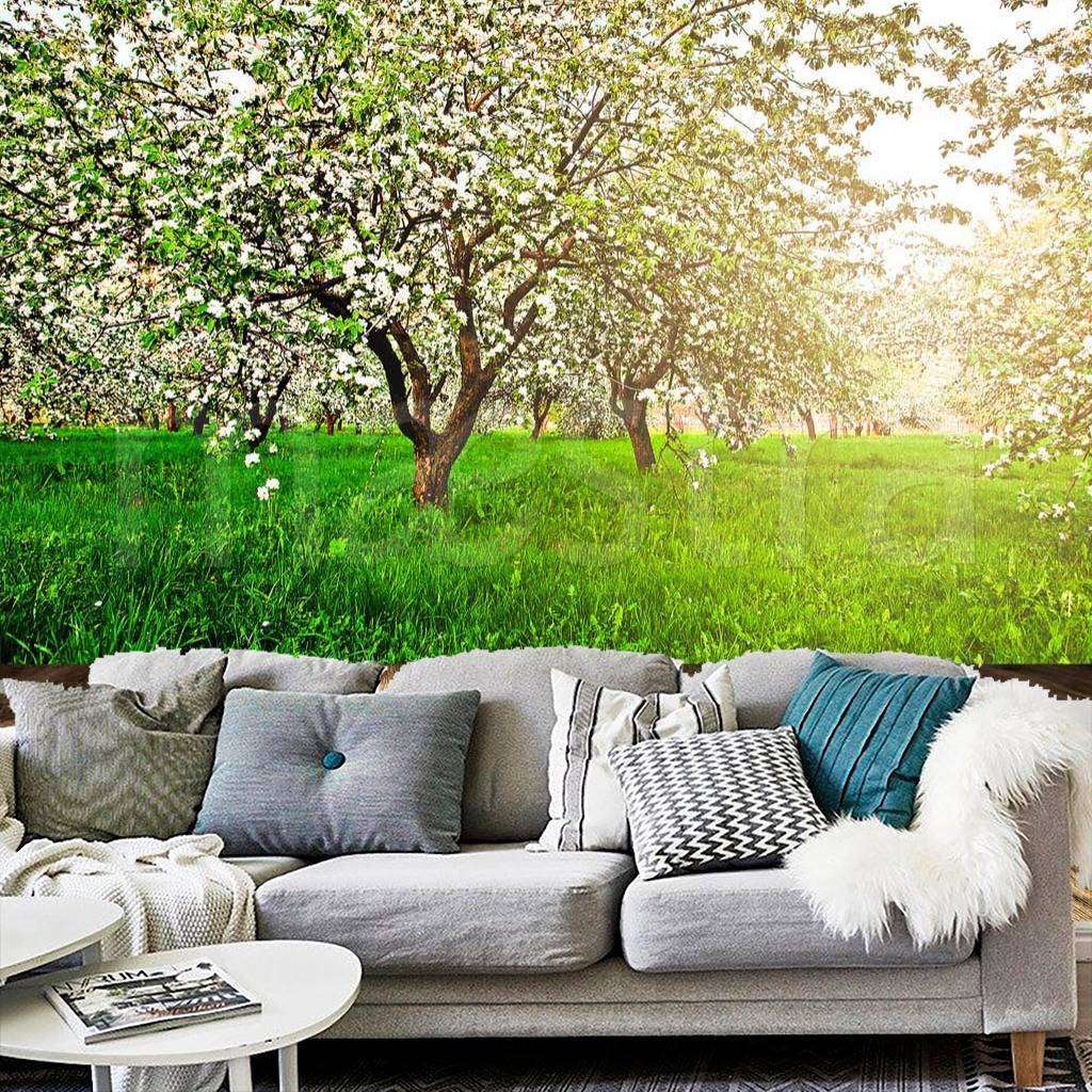 Фотообои Деревянная тропинка в цветущий парк  10-103