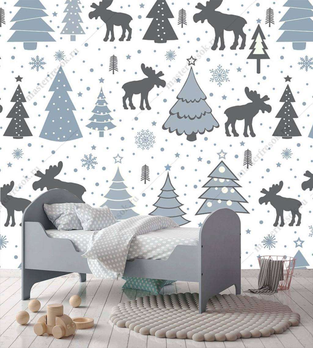 Фотообои в интерьере елочки и лоси  12-687 фото