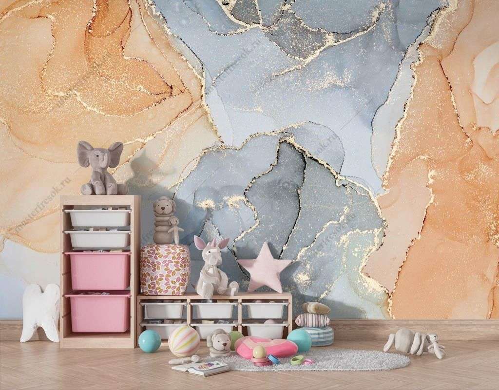 Фотообои в интерьере золотые разводы флюида  9-1525 фото