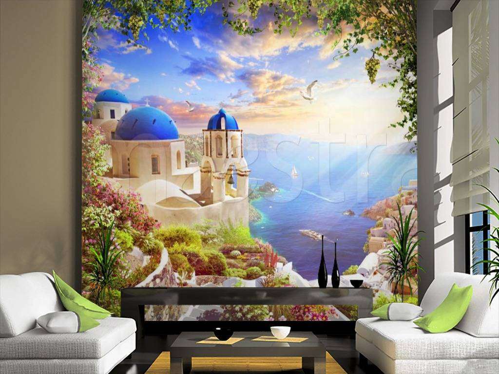 Фотообои Вид на море и берег Санторини  11-159